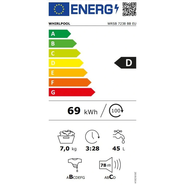 Masina de spalat rufe Whirlpool WRSB 7238 BB, 7kg, 1200 obr/min, alb, 43.5x59.5x85cm