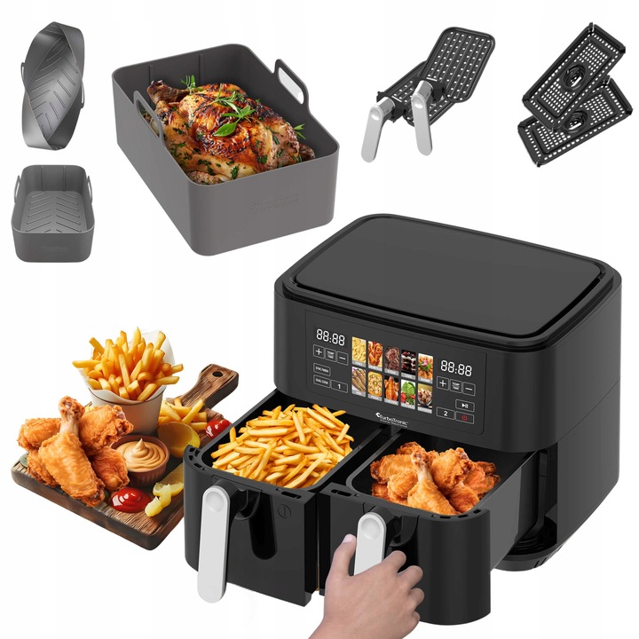 Friteuza TurboTronic TT-DAF8, 9l, 2 kosaras, Rapid Air technológia, fém, színes