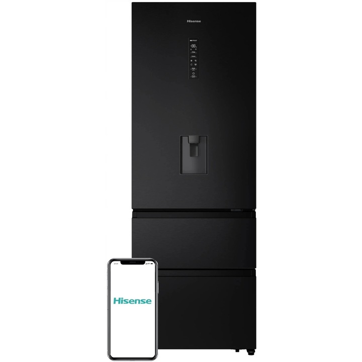 Frigider Hisense, 200cm, No Frost, 344l frigider + 149l congelator, negru