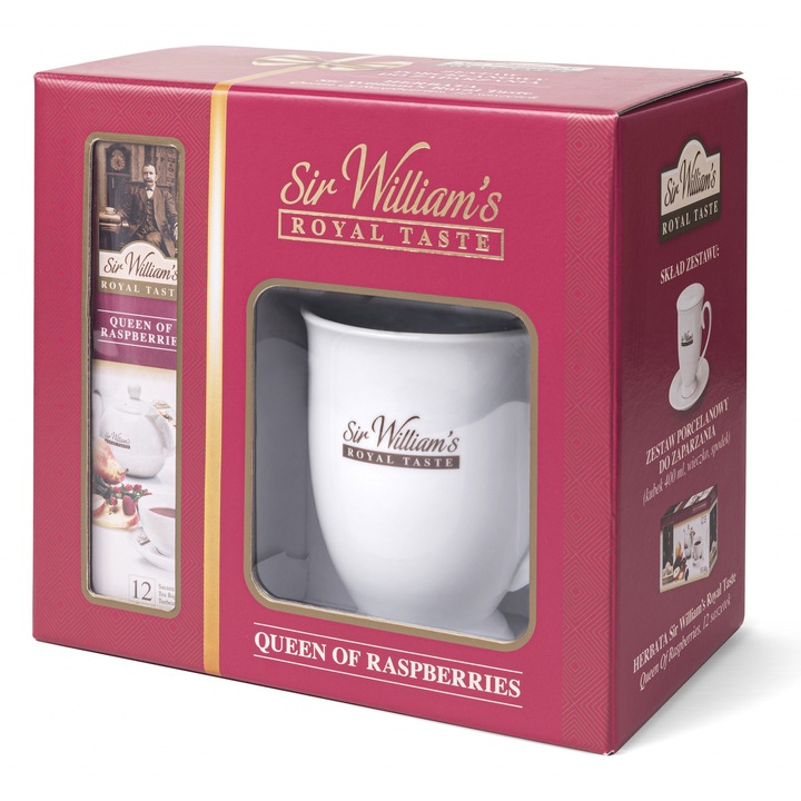 Set Ceai Sir William's cu Cana 400ml si 12 plicuri Queen Of Raspberries, alb