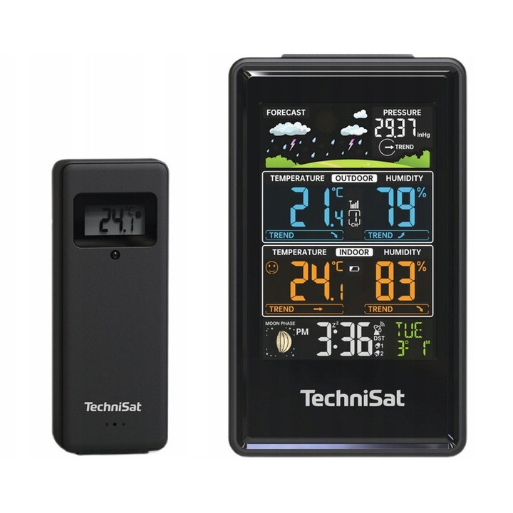 Метеорологична станция TECHNISAT Imeteo 410, измерване на температура и влажност, черна, захранване с батерии или от мрежата