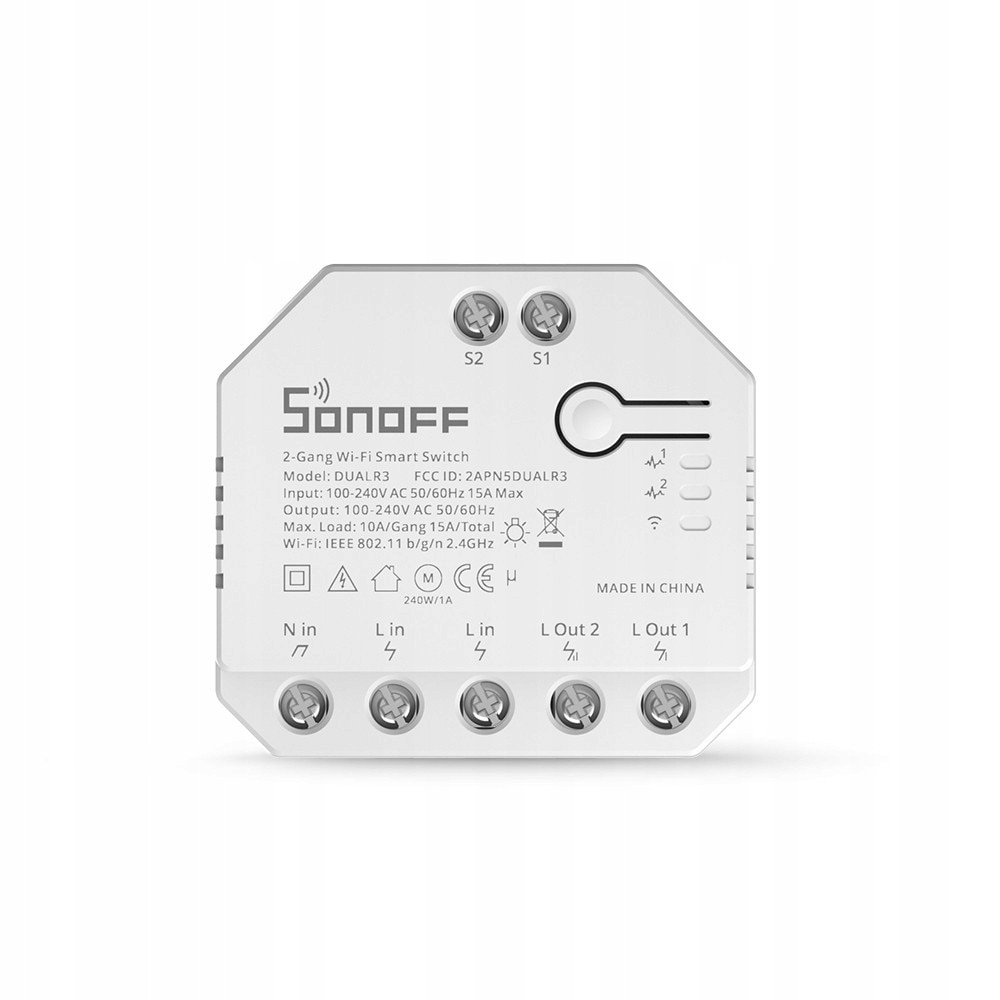 Comutator inteligent Sonoff Dual R3, 2 canale, masurare consum, alb ...