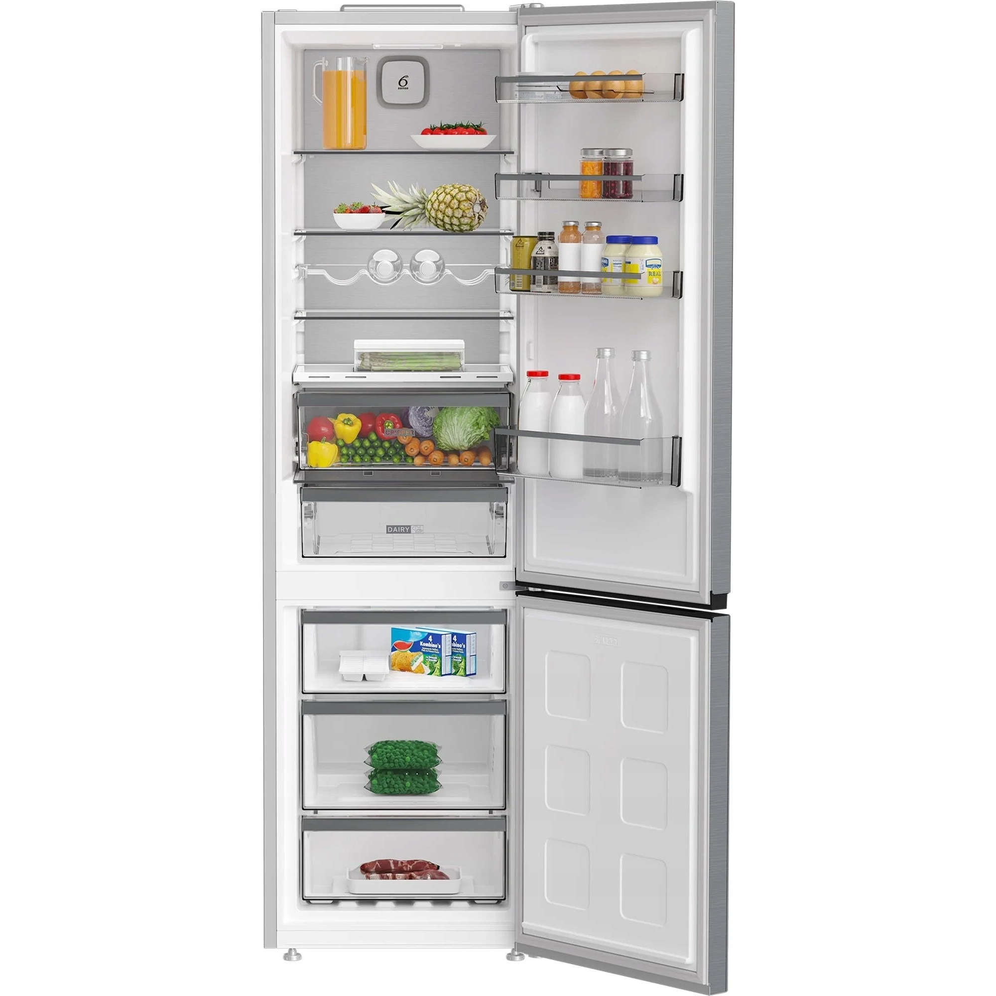 Frigider Whirlpool, 203.5cm, Inox, 249l frigider + 106l congelator, No Frost