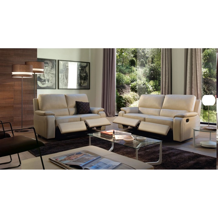 Set canapele DELYA, 3-locuri cu 2-reclinere electrice si 2-locuri cu 2-reclinere electrice, piele