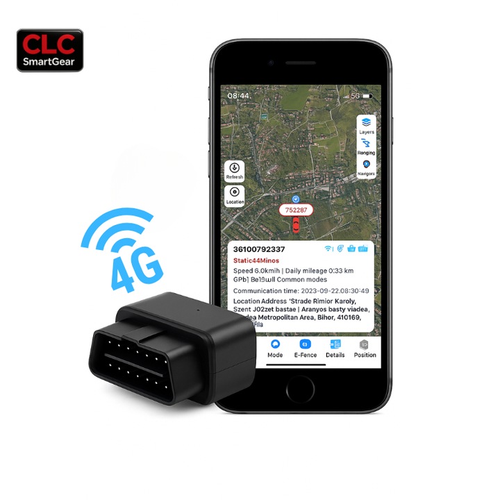 Mini GPS Nyomkövető Autóba OBD 4G Fekete – Valós Idejű Helymeghatározás, Útvonalelőzmények, Sebességtúllépés és Területelhagyás Riasztások, Járműfigyelés, 99%-ban Kompatibilis Autókkal, Gyors Kábelmentes Telepítés, CLC SmartGear