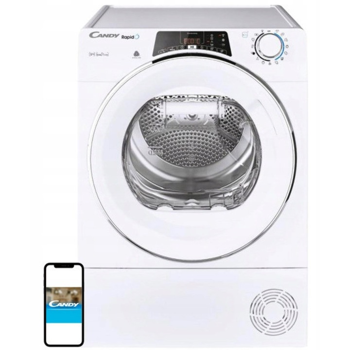 Uscator de rufe Candy ROE H9A2TCEX-S 9kg, condensare, control smartphone, alb, 85x59.6x58.5cm