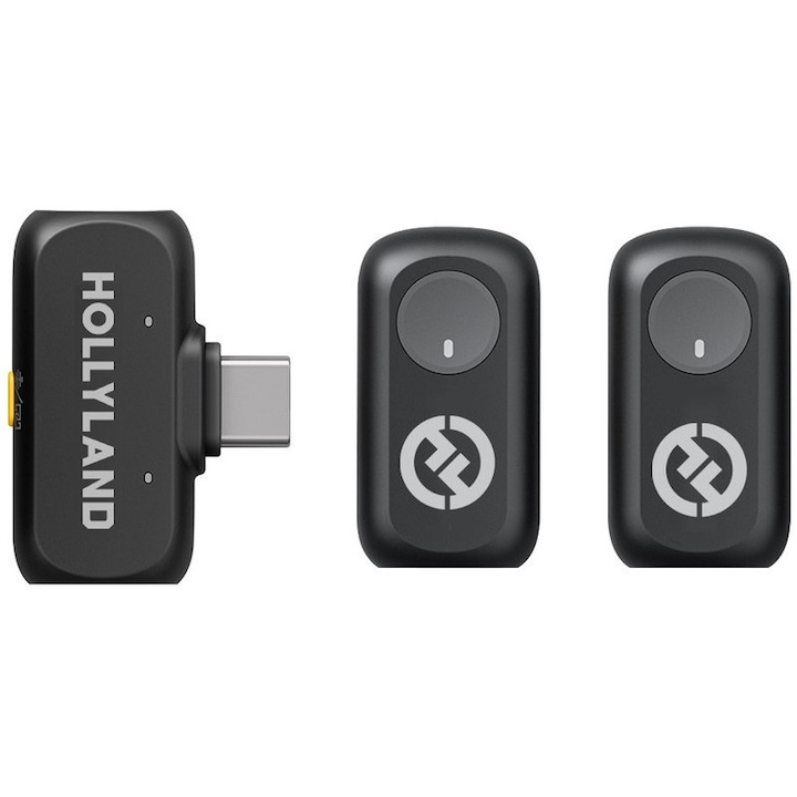 Система безжични микрофони Hollyland, 3 нива на намаляване на шума, сива, USB-C