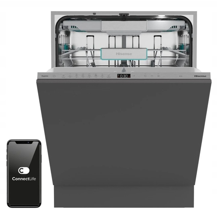 Masina de spalat vase incorporabila Hisense HV673B66, 16 seturi, 60x82x56cm, control smartphone, deschidere automata a usii