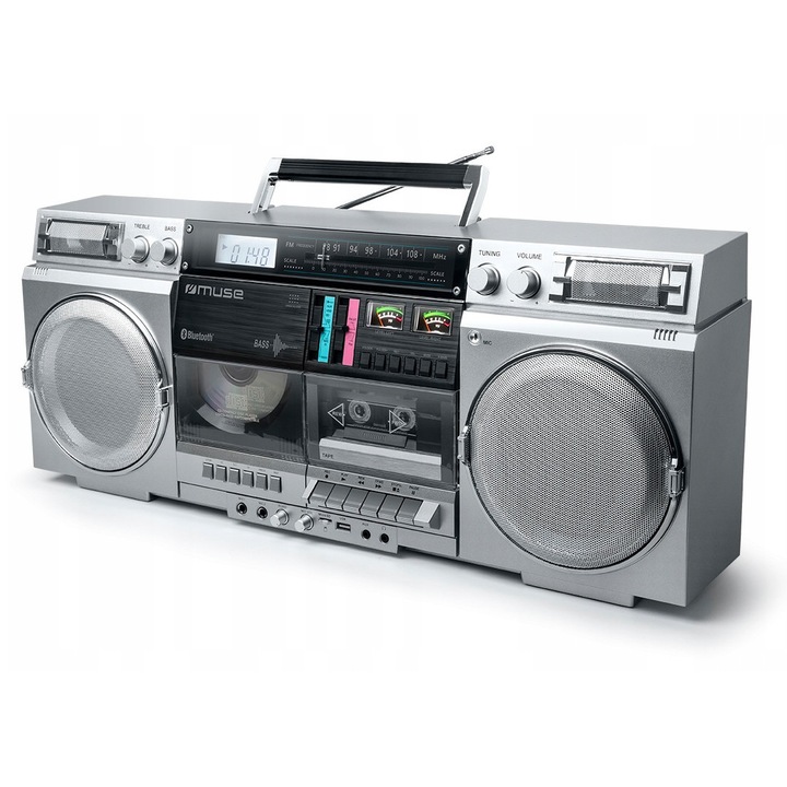 Радио с CD Muse M-380 GBS, аналогово FM, Bluetooth, 80W, 271x171x670мм, сребристо