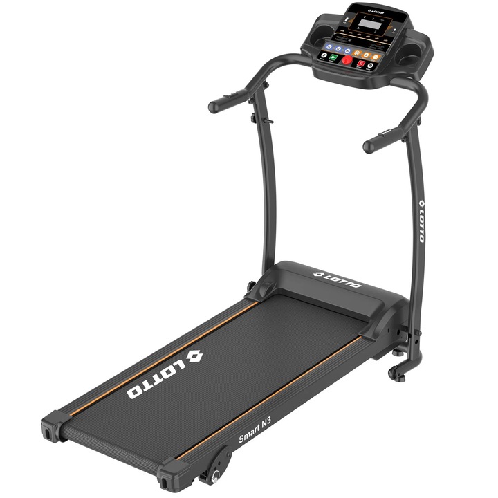 Elektromos futópad Lotto Smart N3, 2 LE motor, manuális dőlésszög, LCD kijelző, Bluetooth Fitshow/Kinomap/Zwift, maximális felhasználói súly 100 kg, futófelület 100x35 cm, 1-10 km/h, összecsukható