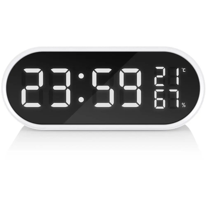 Hyundai AC 331 ébresztőóra, LED, fehér, 18.5x7.5x5cm, SNOOZE funkció, hőmérséklet- és páratartalom mérés