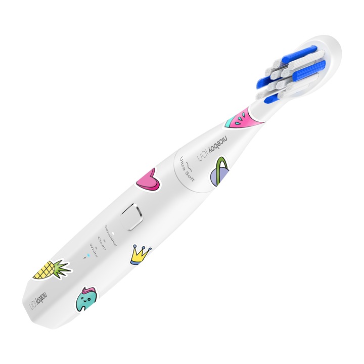 Periuta de dinti sonica Niceboy Ion Sonic Kids, alb, 1 capat, set cu autocolante