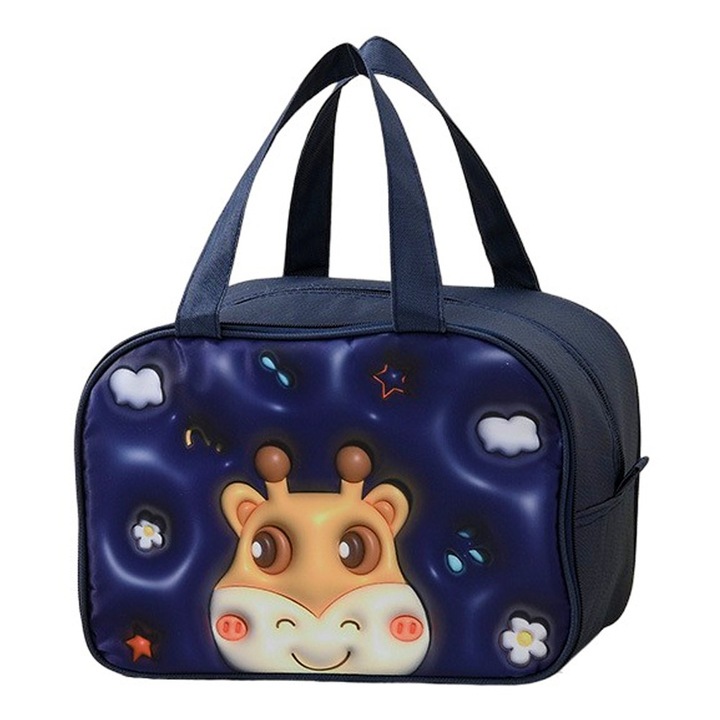 Термоизолирана чанта за Деца, Храна и Напитки, 27.5x18x20 см, 3D Модел, Чанта Охладител, от плат Оксфорд, XTO, Тъмно синьо