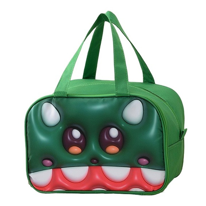 Чанта за деца, термоизолирана, за храна и напитки, 3D модел, от плат Оксфорд, XTO, зелена, 27.5x18x20 см