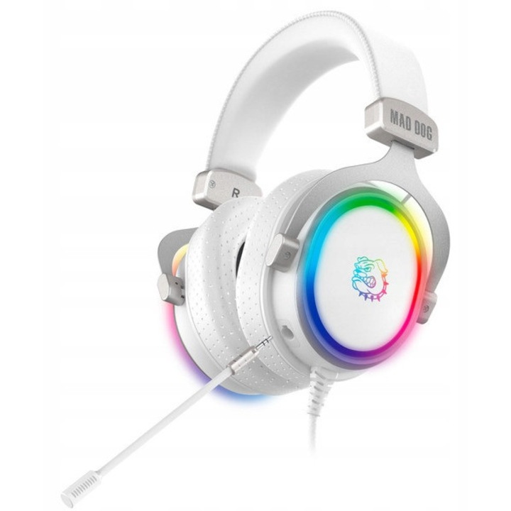 Casti PC Mad Dog GH800W, 7.1 sunet spatial, RGB, alb