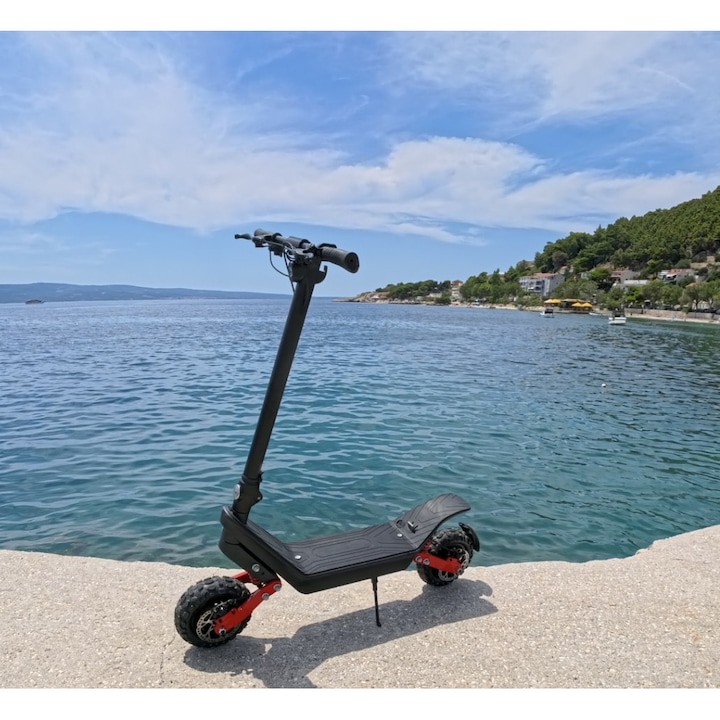 Trotinetă electrică Kixin X10, viteză maximă 50 km/h, autonomie 80-100 km, roți tubeless de 11 inci, cadru din aluminiu, roșu