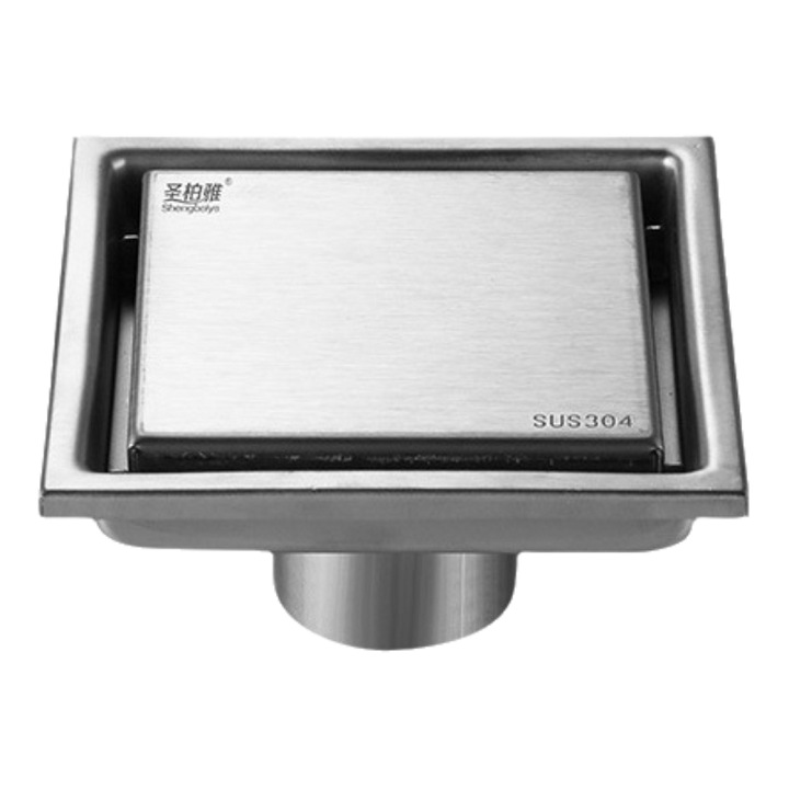 Невидим сифон за под 10x10 см, KuviKoo™ неръждаема стомана 304, черен, против миризма, против запушване, за баня, душ, балкон - бърз дренаж с подвижен филтър