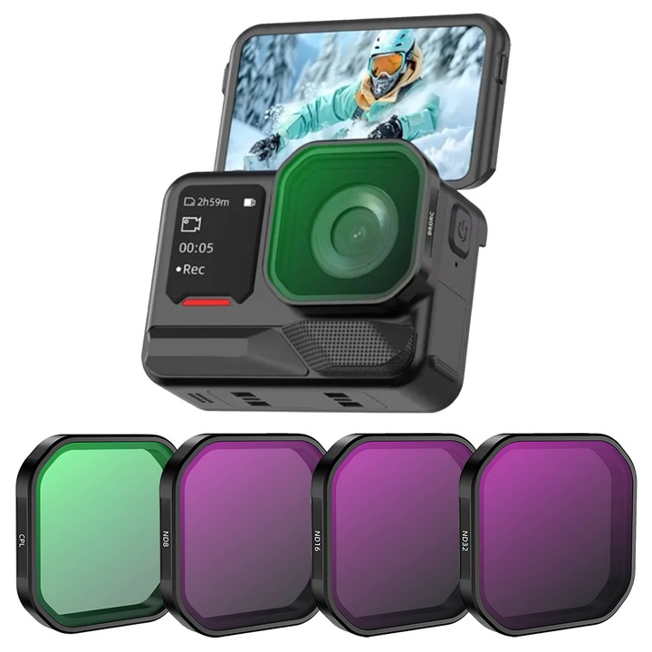 4 db CPL/ND8/ND16/ND32 szűrőkészlet Insta360 Ace Pro 2 kamerához, tokkal együtt, 3.9x3.9x0.5cm