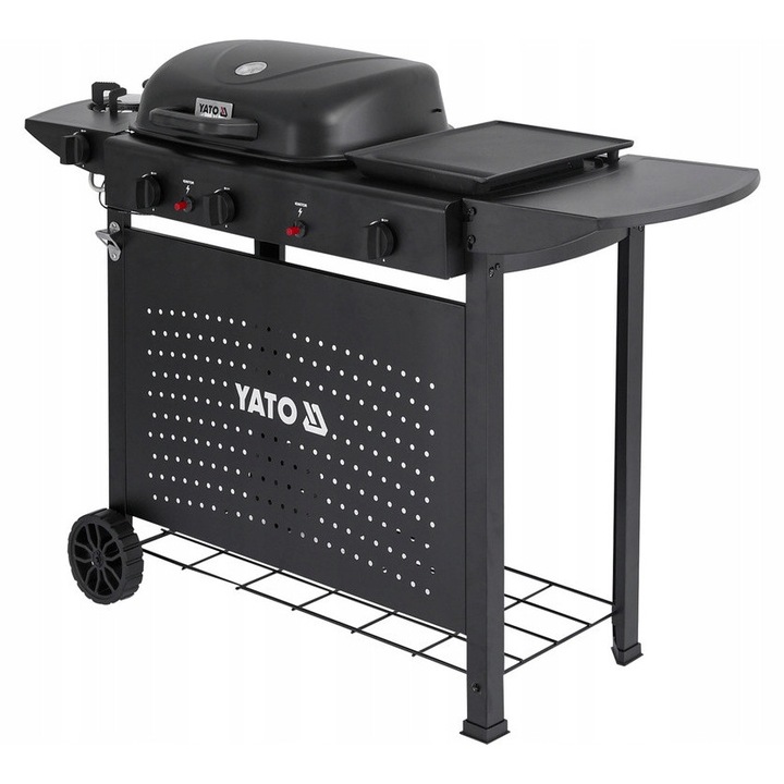 Газов грил YATO Asahi 3 в 1, 11 kW, 128,5x50x92,8 см, черен