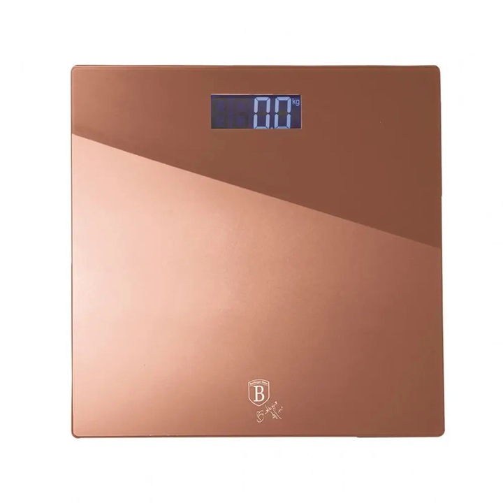 Кантар за тяло Berlinger Haus Ultra Slim, 150кг, LCD дисплей, закалено стъкло, златист, 30x30x1см