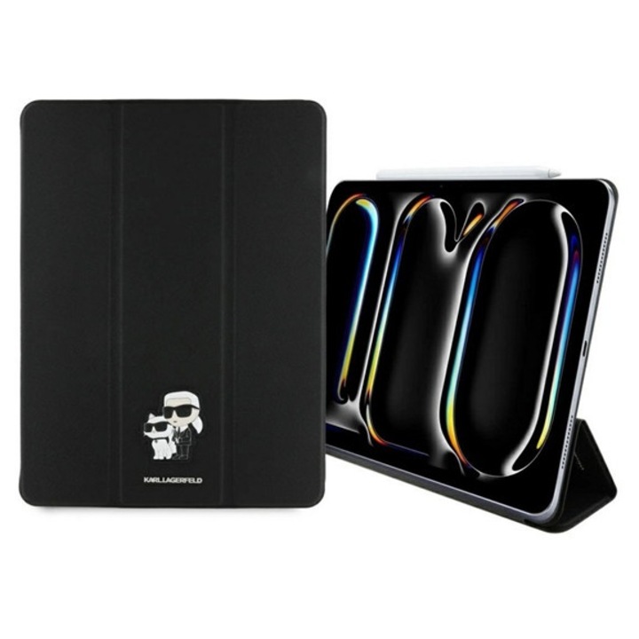 Karl lagerfeld magnetic karl&choupette tabletvédő álló, bőr hatású, flip, oldalra nyíló, trifold, asztali tartó, fekete, kompatibilis: Apple IPAD Pro 13, 2025, / IPAD Pro 13, 2024