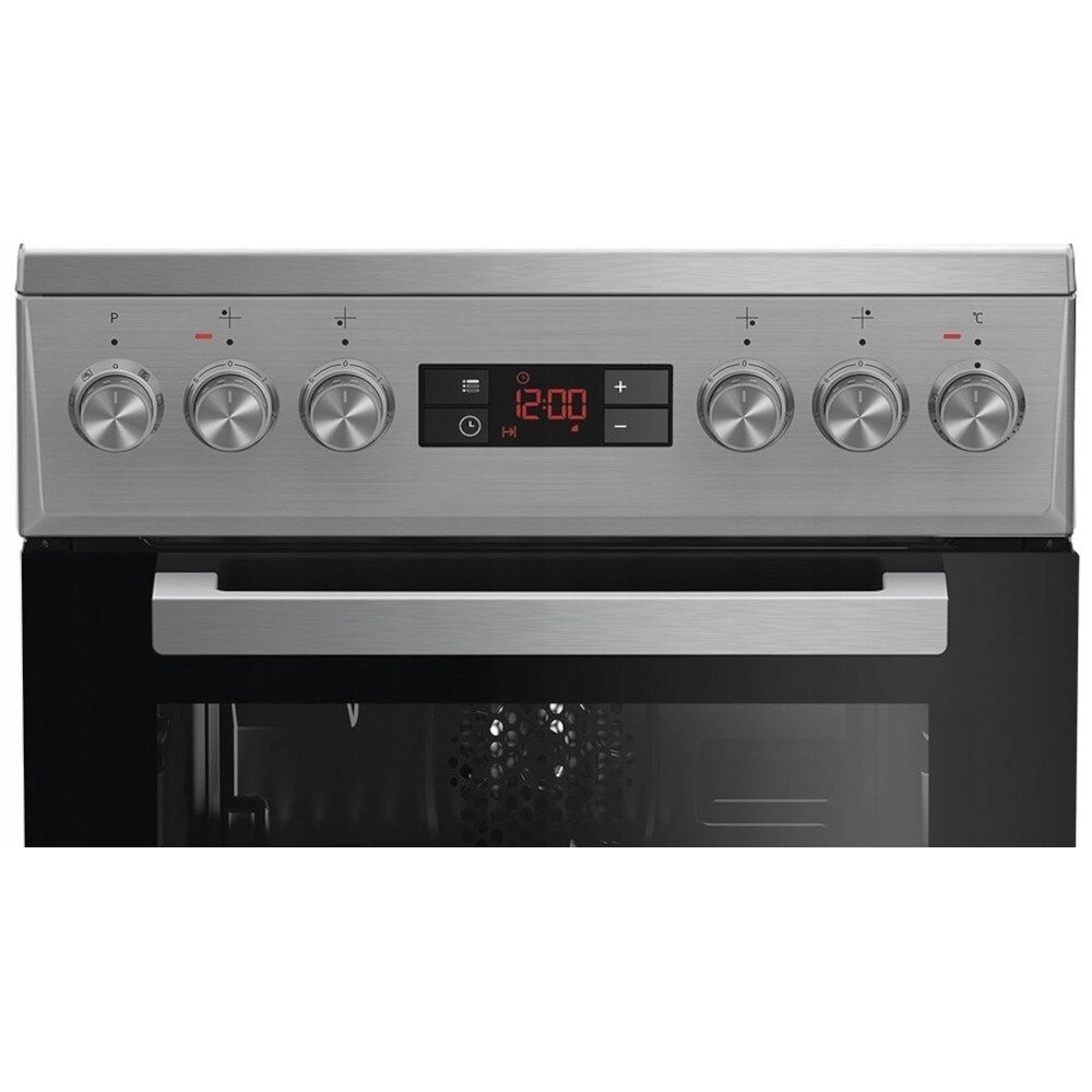 Aragaz electric BEKO FSE57300GX, inox, 50cm, cu termoobieg si grill, 4 plite ceramice