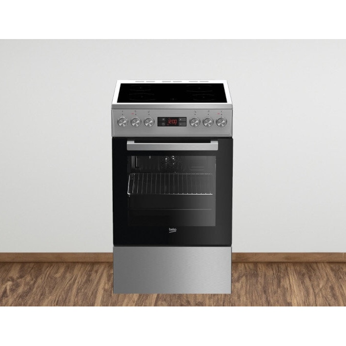 Aragaz electric BEKO FSE57300GX, inox, 50cm, cu termoobieg si grill, 4 plite ceramice