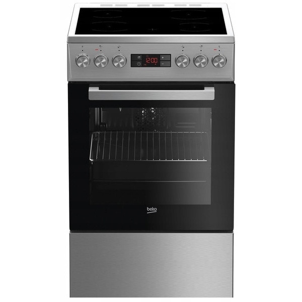 Aragaz electric BEKO FSE57300GX, inox, 50cm, cu termoobieg si grill, 4 plite ceramice