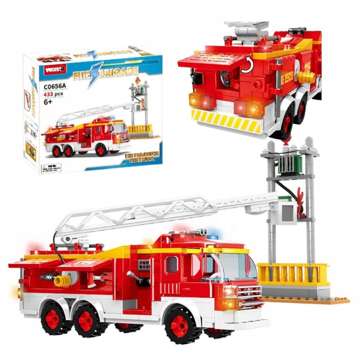 WOMA строителен комплект, пожарна кола със стълба, подвижни елементи, 6+ години