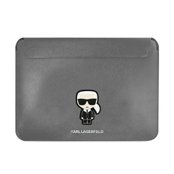 Karl lagerfeld saffiano ikonik karl tok fekvő, eco bőr hatású laptop/notebook/tablet, univerzális, 16" méret, ezüst