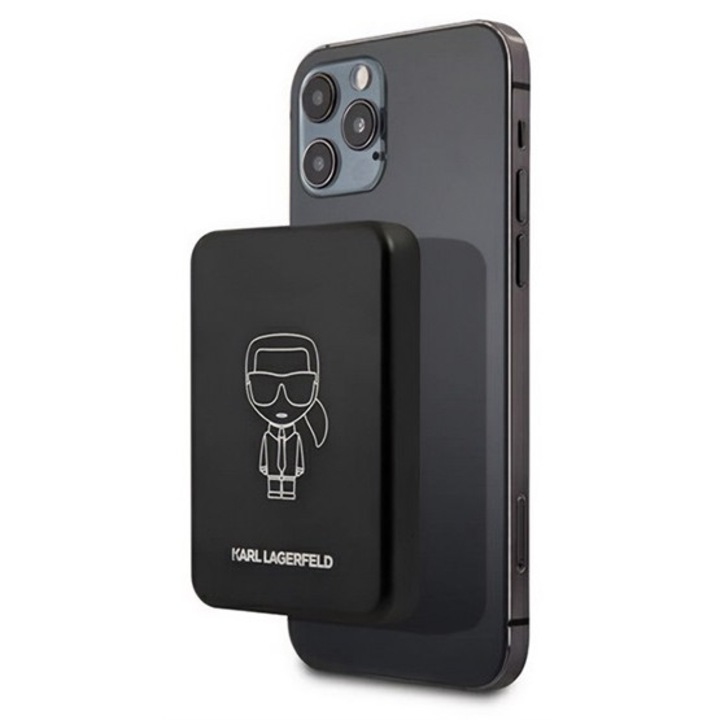 Karl lagerfeld ikonik vésztöltő type-c aljzat, 3000mah, 5w, wireless, magsafe, led jelzés, fekete