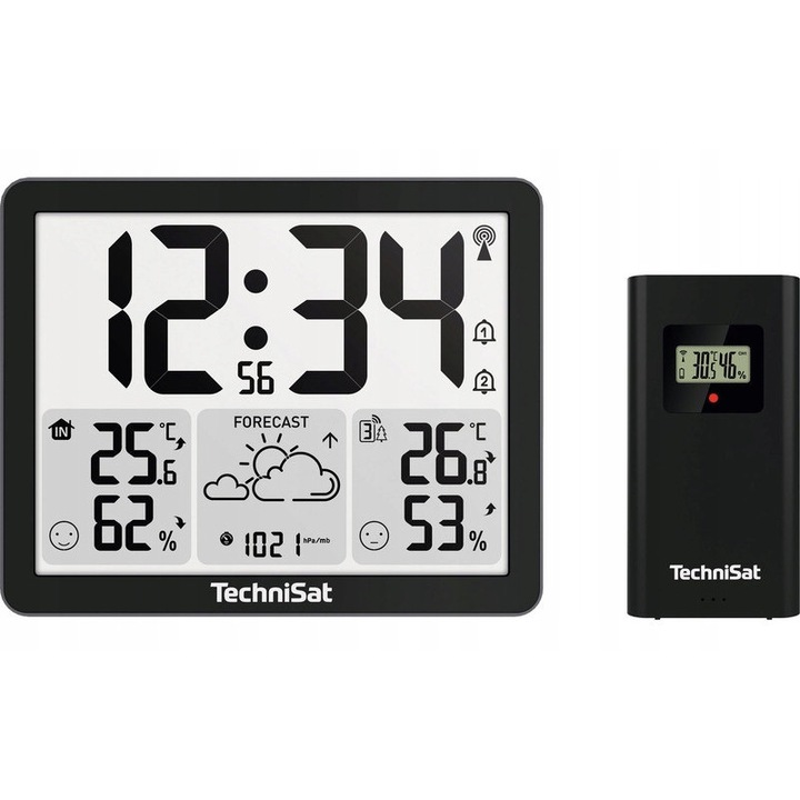 Метеорологична станция TECHNISAT Imeteo 310, измерване на температура и влажност, черна, захранване с 2 батерии АА и 2 батерии ААА