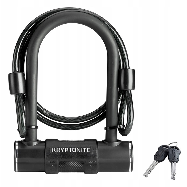 Антикражба за велосипед Mini U-lock, Kryptonite, 1200x12mm, черен, с 2 ключа и кабел KryptoFlex 120см