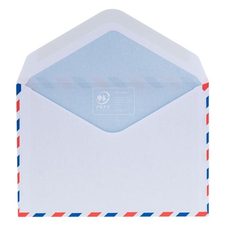 Set 25 plicuri de corespondenta Antbro® Air cu adeziv, albe cu margini rosii/albastre, 11.4x16.2cm