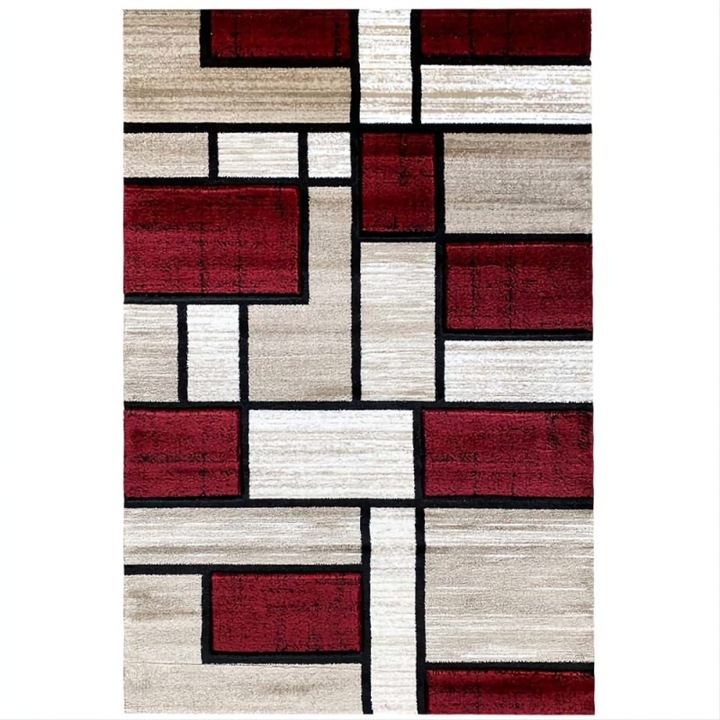 Geometrikus Szőnyeg SULTAN Bézs/Piros – Modell 37003A, Modern Design, Puha Textúra, 125X200 cm