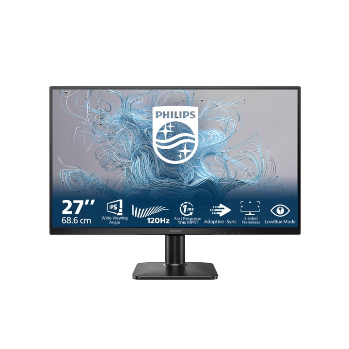 Philips 27" 27E2N1110/00 monitor, Átló (hüvelyk): 27, Átló (cm): 68, Képarány: 16:9, Panel: IPS, Felbontás: 1920x1080, Képfrissítési sebesség: 120Hz, Válaszidő GtG: 4ms, Válaszidő MPRT: 1ms, Fényerő (max): 250 cd/m², Kontraszt (statikus) :