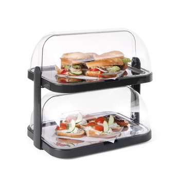 Set 2 tavi servire suprapuse pe 2 nivele cu 2 elementi racire si capace rolltop, Hendi, 44x32x(H)44 mm. Set 2 tavi servire suprapuse pe 2 nivele cu 2 elementi racire si capace rolltop, Hendi, 44x32x(H)44 mm.