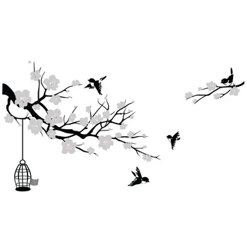 Sticker decorativ Stickero Crenguta inflorita cu pasarele, Negru cu Alb, 195x162 cm Sticker decorativ Stickero Crenguta inflorita cu pasarele, Negru cu Alb, 195x162 cm