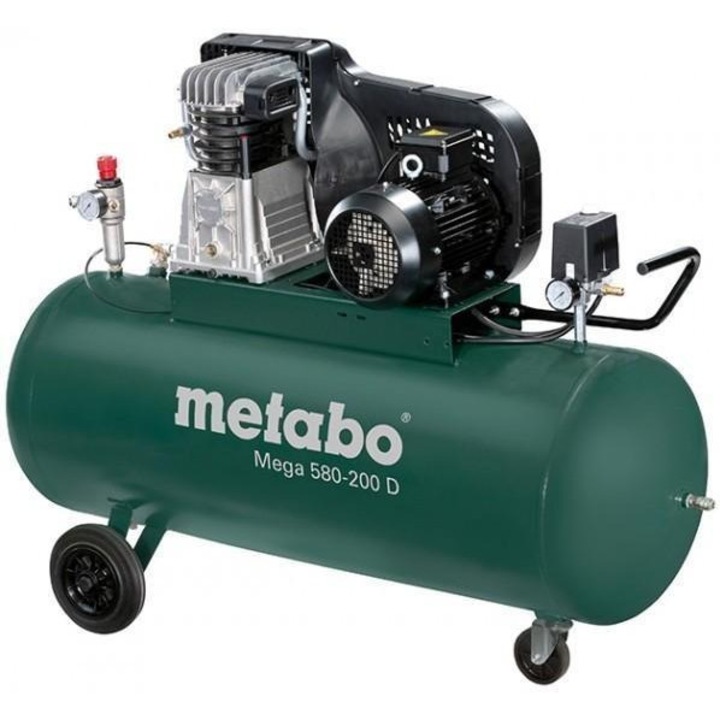 Metabo Mega 580 - 200 D olajkenésű nagy teljesítményű 3 fázisú kompresszor 200 literes tartállyal , 601588000 , 6.01588.00