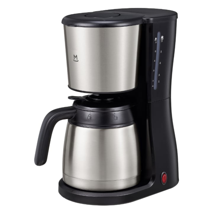 Cafetiera Mandine MCM6011T-16, 1.25 litri, 820-980 W, Negru / Argintiu Cu vas metalic
