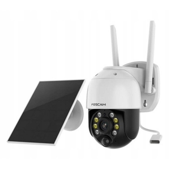 Camera de supraveghere Foscam B4 4MP, alb-negru, rezolutie 2560x1440px, alimentare solara, detectie miscare