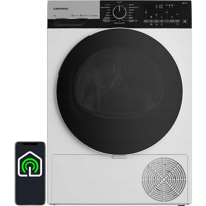 Сушилня Grundig GT76924W, 9 кг, управление от смартфон, бяла, 59.8 см