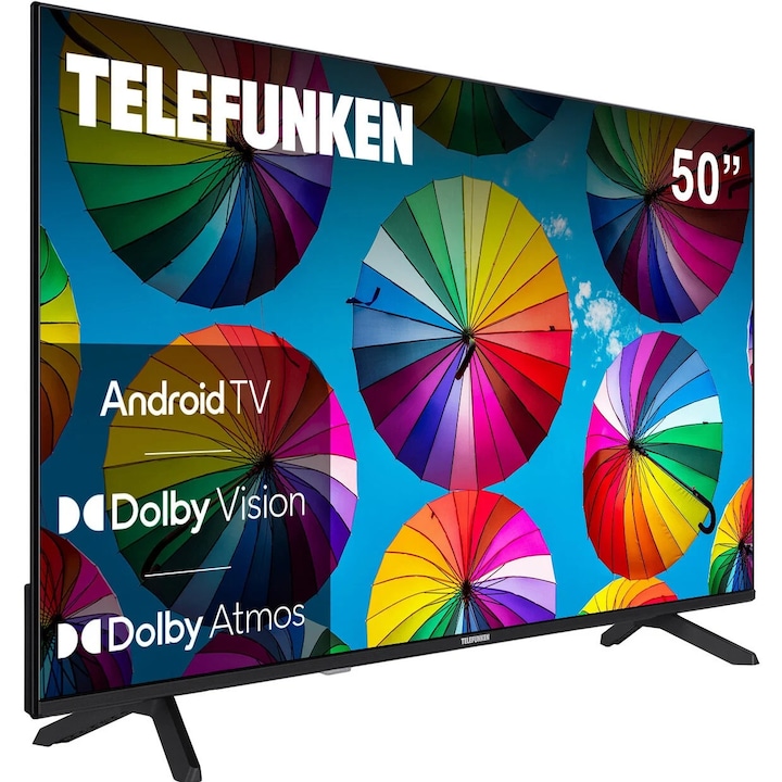 Телевизор LED 50" 4K Android TV Dolby Atmos, Telefunken TFL-50AEU2000, черен, 3 HDMI, 2 USB