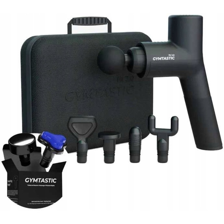 Масажен пистолет Gymgun Fit 2.0 PRO, 7 глави, 6 степени на интензитет, черен, 800 гр