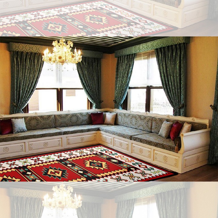 Covor traditional antiderapant culoare Rosu, 80x150cm