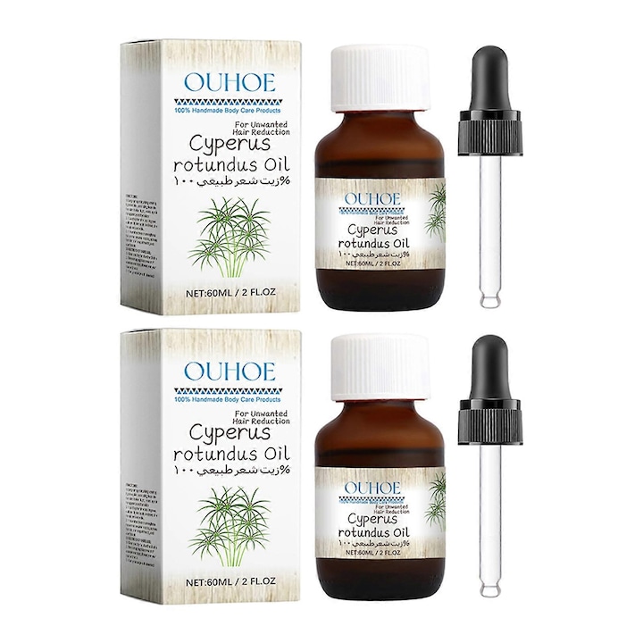 Ulei cosmetic Cyperus Rotundus, set 2pcs, 60ml, pentru reducerea cresterii parului corporal, potrivit pentru toate tipurile de piele