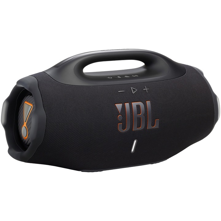 JBL Boombox 4 hordozható hangszóró, 210 W, Pro Sound, IP68, Auracast, cserélhető akkumulátor, 34 órás akkumulátor-élettartam, fekete