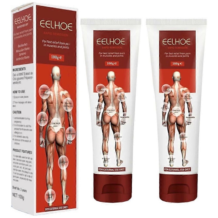 Crema pentru articulatii si muschi, 100g, 2 bucati, 15.5x6cm, mentol, EELHOE