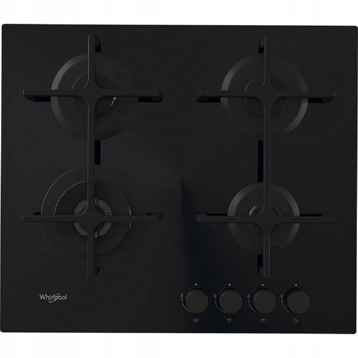 Газов плот Whirlpool, модел AKT 627/NB1, 4 горелки, черно стъкло, 59x51см