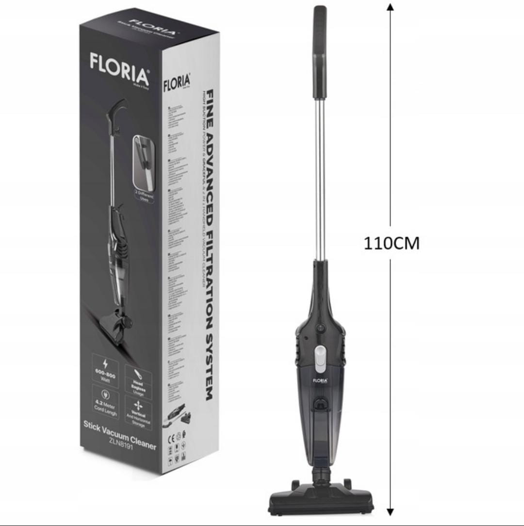 Aspirator vertical 2 in 1, 800W, Floria, putere de aspiratie 16000 Pa, tehnologie ciclonica, 5m cablu, 1,2L recipient pentru praf